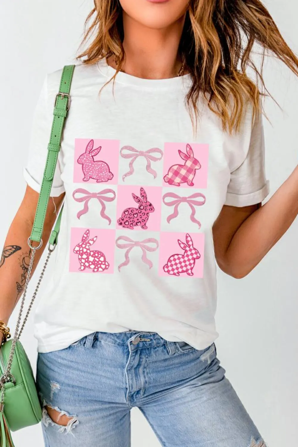 Online Dear-Lover Bunny Bowknot Graphic Easter Fashion T Shirt White