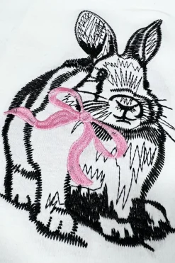 Hot Dear-Lover Bunny Embroidered Bow Graphic Tee White
