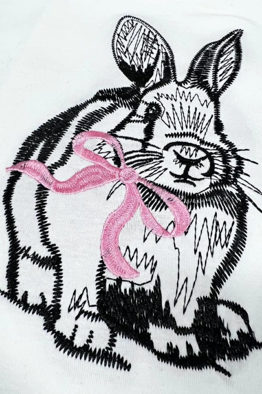 Hot Dear-Lover Bunny Embroidered Bow Graphic Tee White