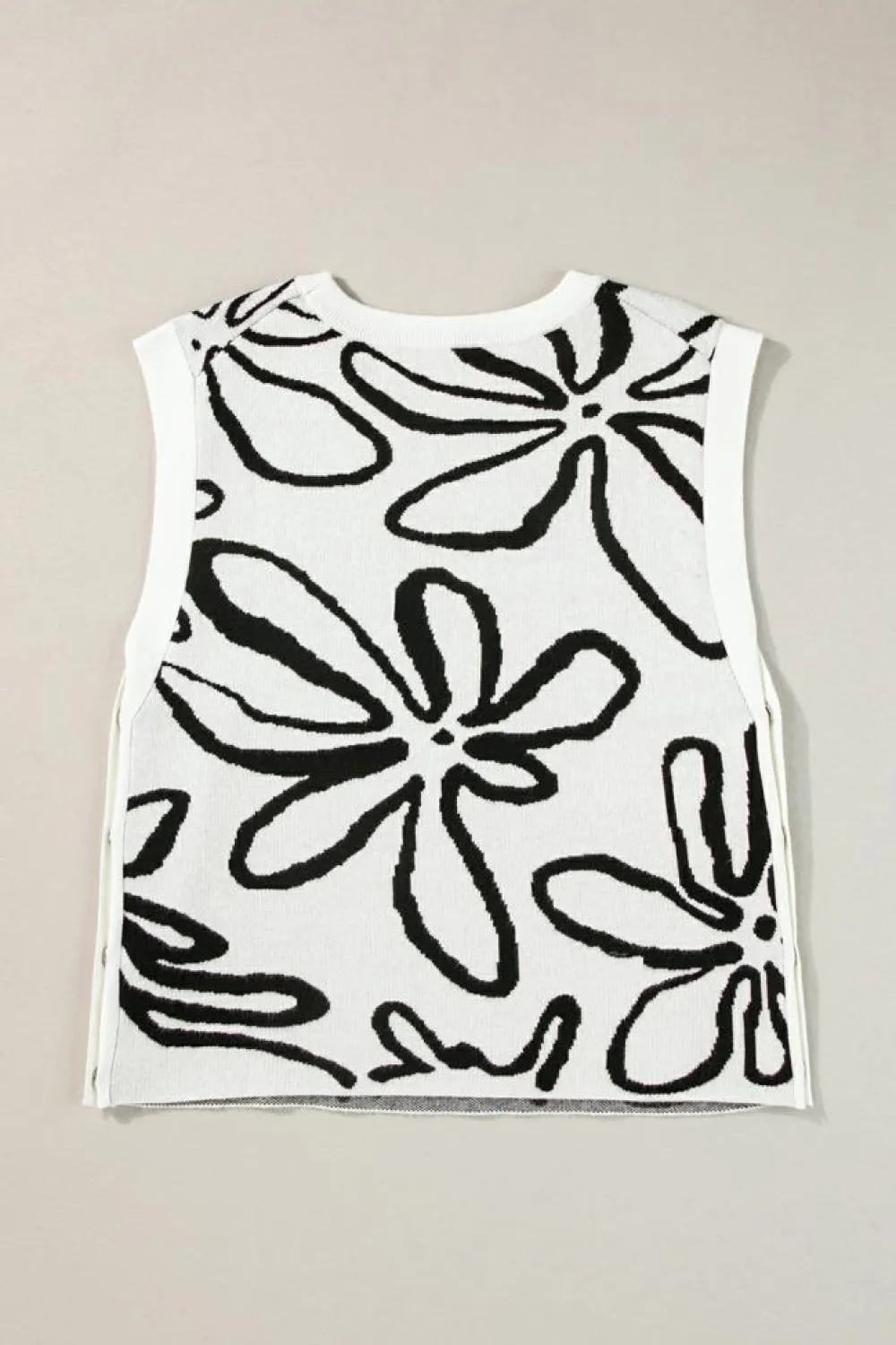 Outlet Dear-Lover Button Sides Sleeveless Floral Knitted Top White