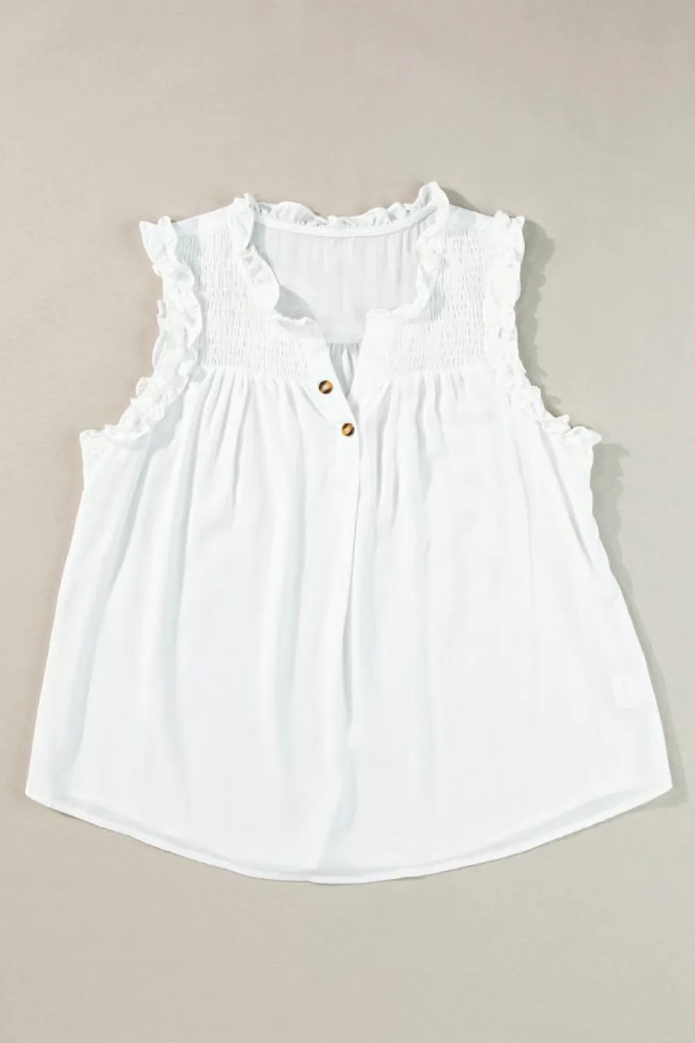 Outlet Dear-Lover Button Split Neck Ruffled Trim Tank Top White