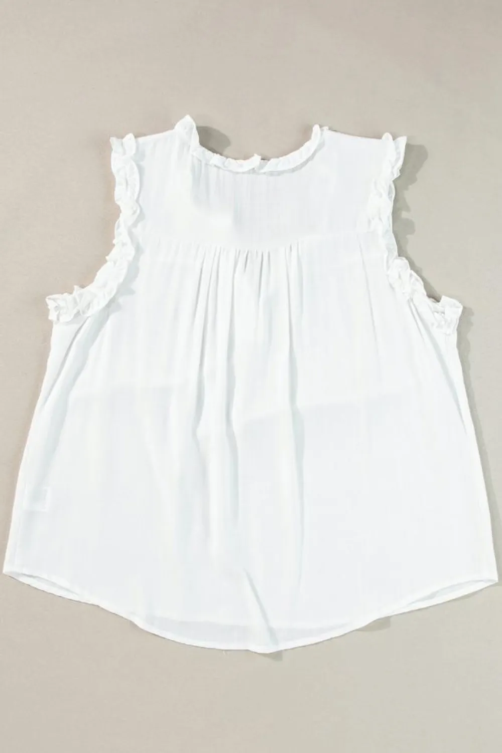 Outlet Dear-Lover Button Split Neck Ruffled Trim Tank Top White