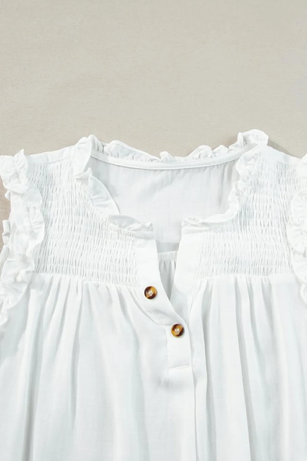 Outlet Dear-Lover Button Split Neck Ruffled Trim Tank Top White