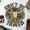 Discount Dear-Lover Cant Be Tamed Western Steer Head Crew Neck T Shirt White