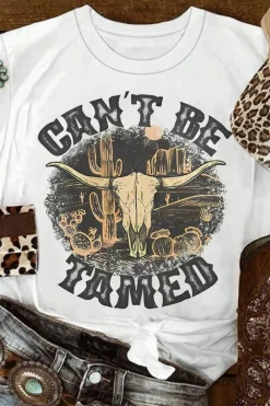 Discount Dear-Lover Cant Be Tamed Western Steer Head Crew Neck T Shirt White