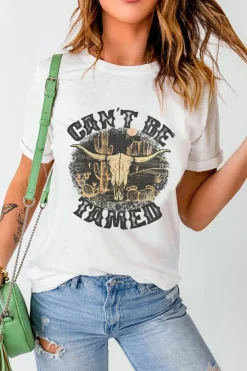 Discount Dear-Lover Cant Be Tamed Western Steer Head Crew Neck T Shirt White
