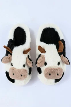 Outlet Dear-Lover Cartoon Animal Cow Plush Slippers White
