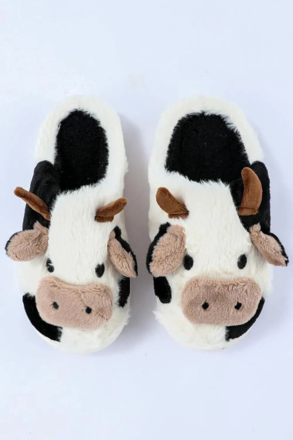 Outlet Dear-Lover Cartoon Animal Cow Plush Slippers White