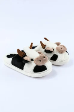 Outlet Dear-Lover Cartoon Animal Cow Plush Slippers White