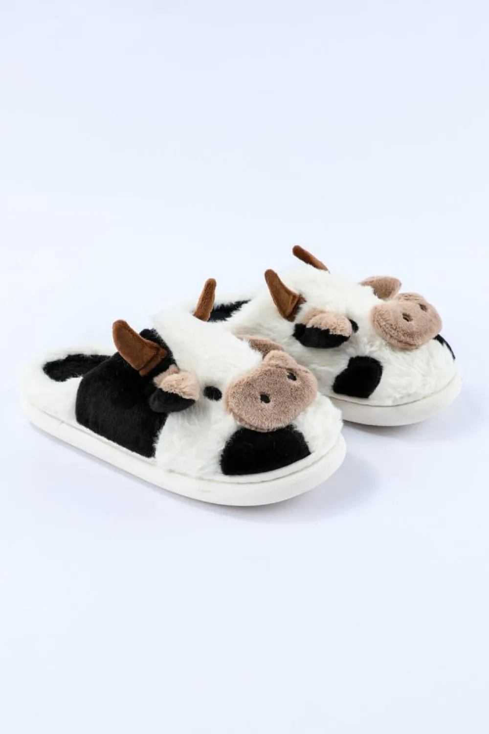 Outlet Dear-Lover Cartoon Animal Cow Plush Slippers White