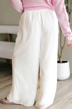 Best Dear-Lover Casual Tie Waist Pleated Wide Leg Pants White