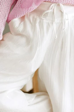 Best Dear-Lover Casual Tie Waist Pleated Wide Leg Pants White