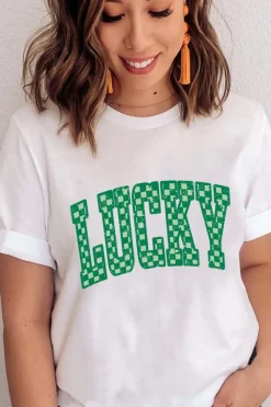 Best Dear-Lover Checkerboard LUCKY Graphic St Patrick Tee White