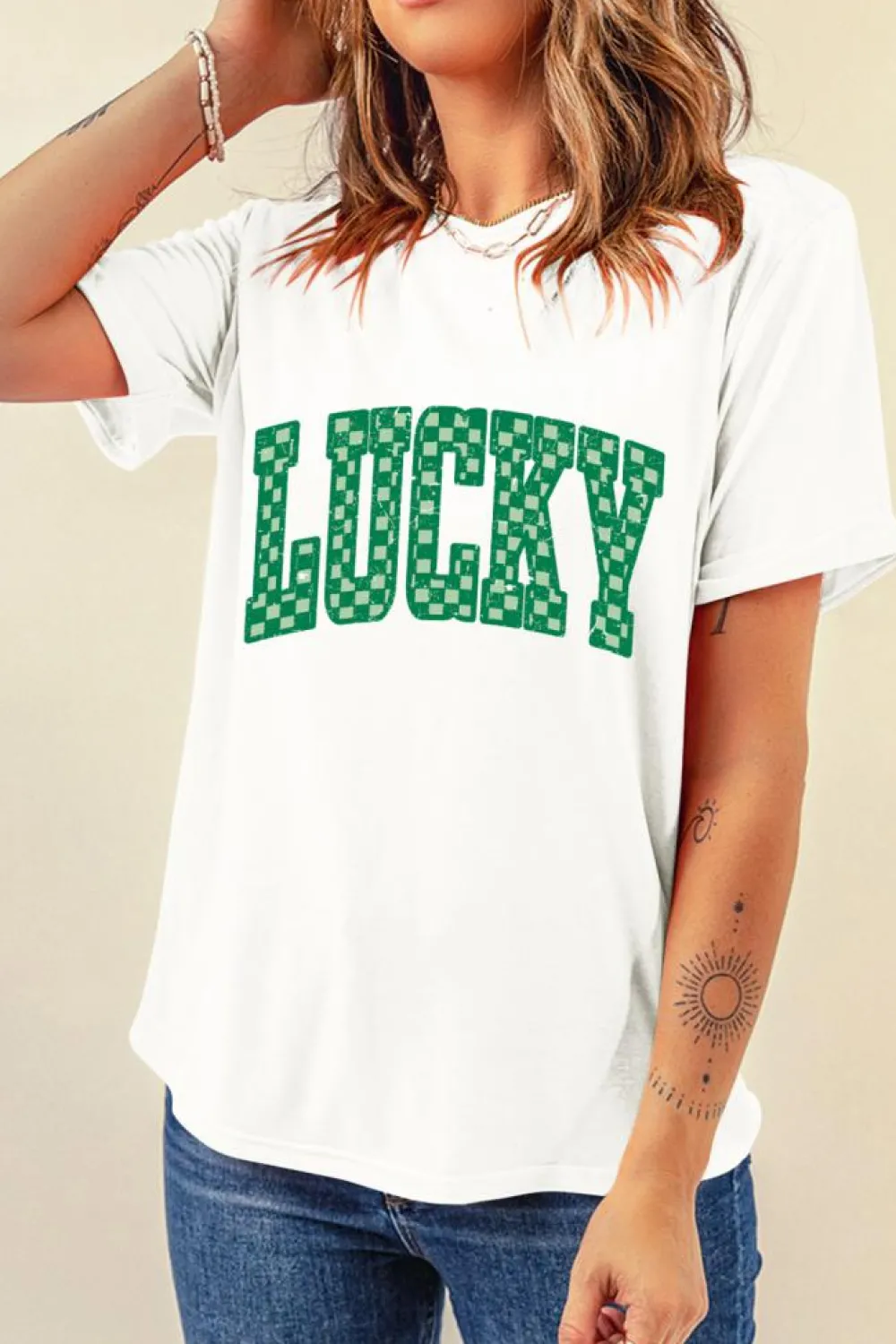 Best Dear-Lover Checkerboard LUCKY Graphic St Patrick Tee White