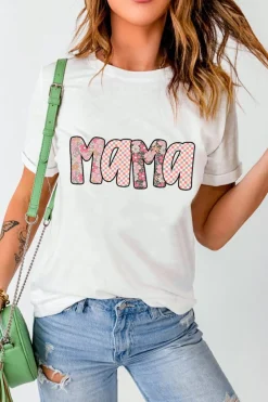 Outlet Dear-Lover Checkered Floral MaMa Graphic Crewneck T Shirt White