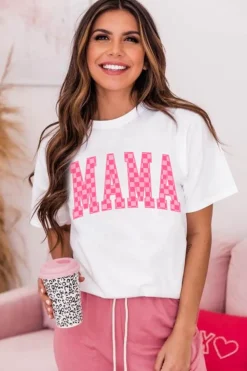 Discount Dear-Lover Checkered MAMA Letter Graphic T Shirt White