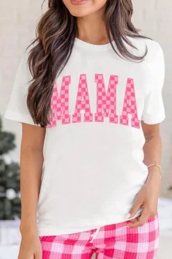 Discount Dear-Lover Checkered MAMA Letter Graphic T Shirt White