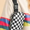 Best Dear-Lover Checkered Print Buckle Wide Belt Crossbody Bag White