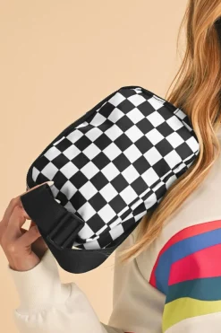 Best Dear-Lover Checkered Print Buckle Wide Belt Crossbody Bag White