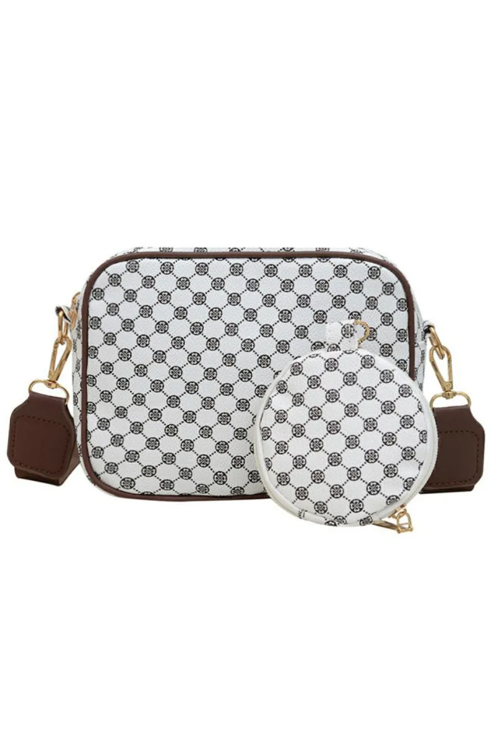 Hot Dear-Lover Checkered Print PU Leather Shoulder Bag with Coin Wallet White
