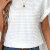 Fashion Dear-Lover Checkered Textured Bat Sleeve T Shirt White