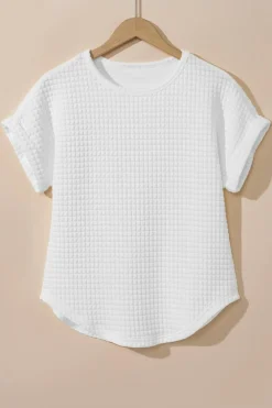 Fashion Dear-Lover Checkered Textured Bat Sleeve T Shirt White