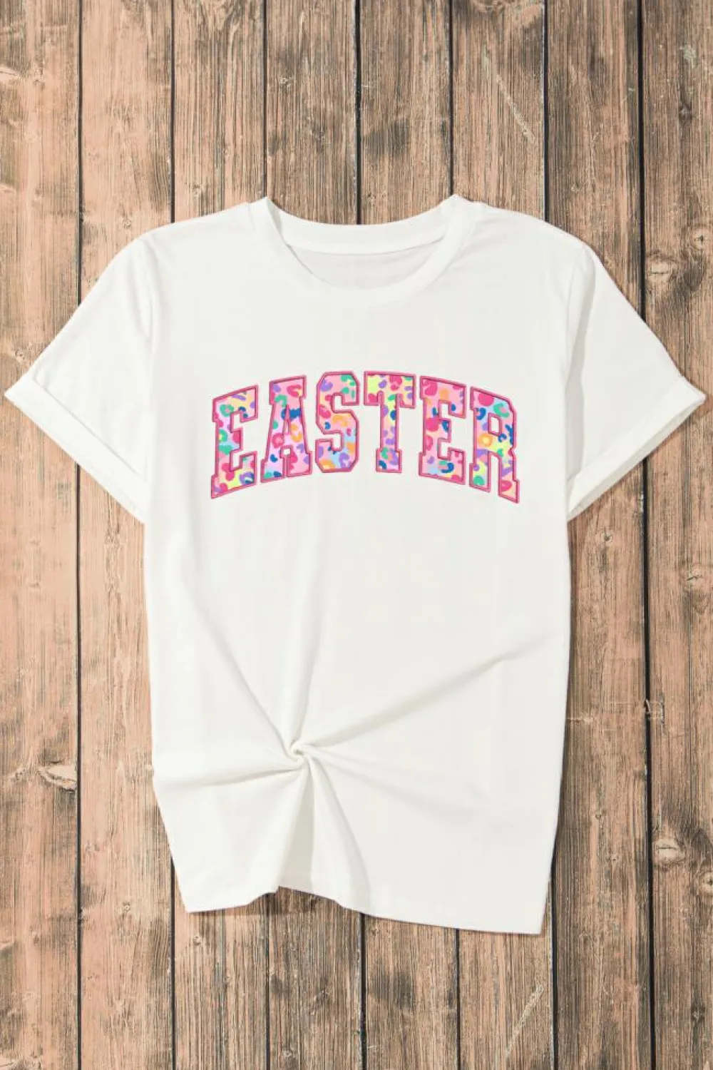 Discount Dear-Lover Cheerful Leopard EASTER Letter Graphic Tee White