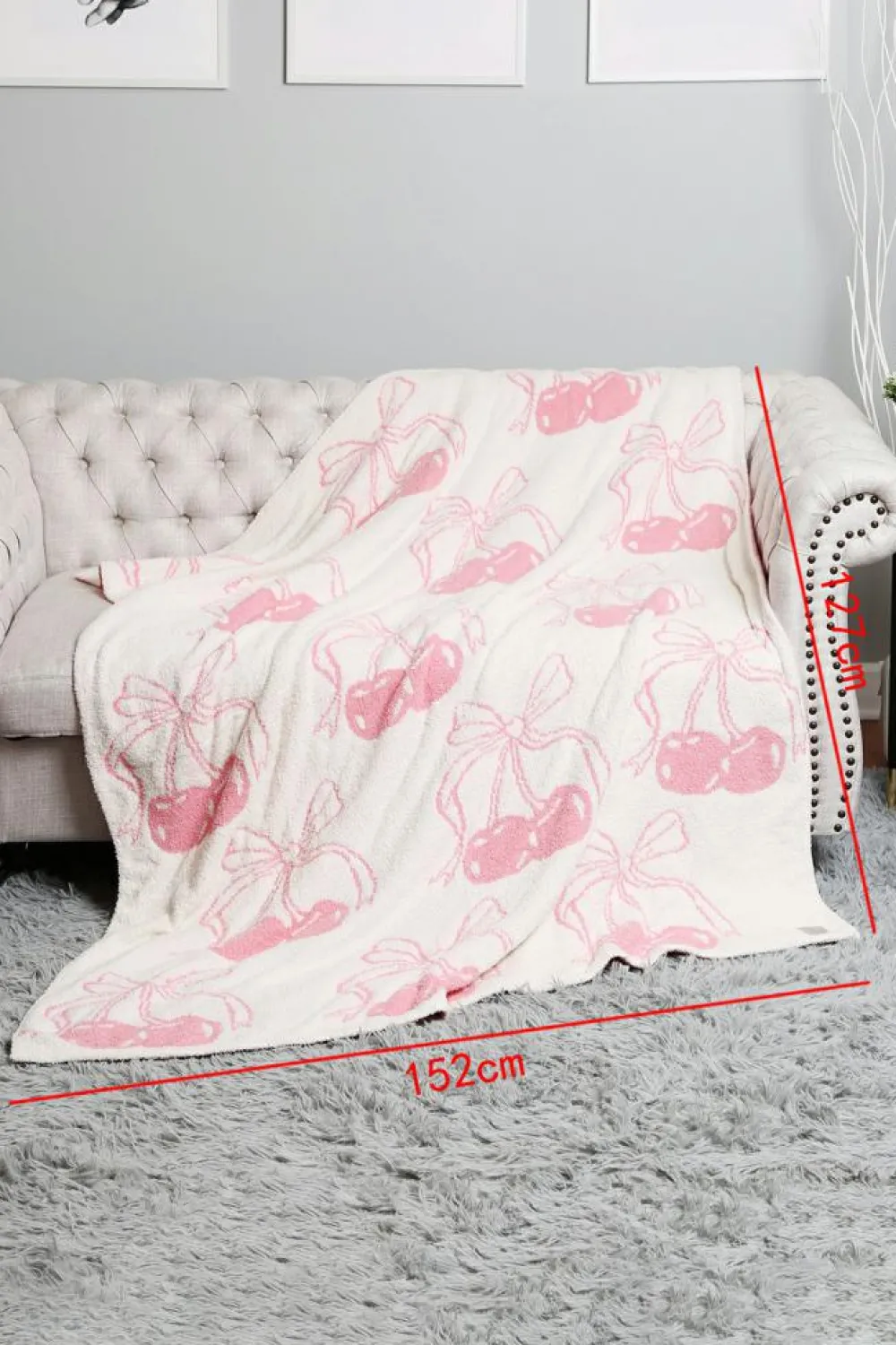 Discount Dear-Lover Cheery Print Reversible Soft Blanket 127*152cm White