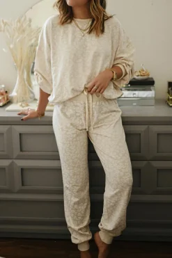 Fashion Dear-Lover Cheetah Print Two Piece Loose Fit Cozy Loungewear White