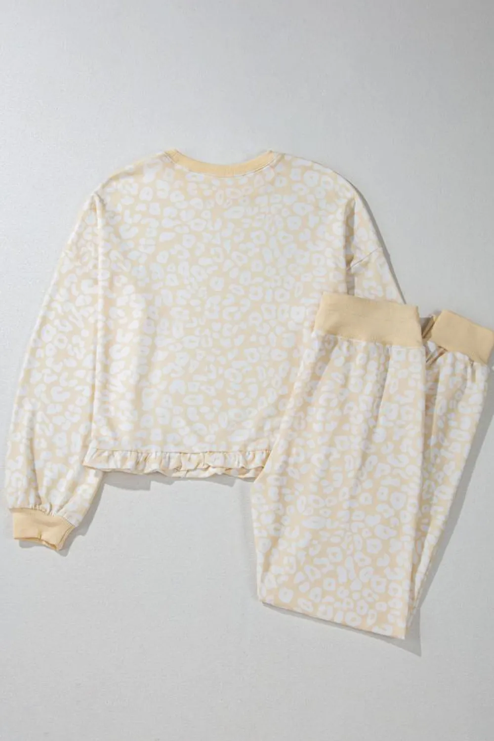 Fashion Dear-Lover Cheetah Print Two Piece Loose Fit Cozy Loungewear White