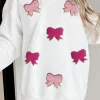 Sale Dear-Lover Chenille Bowknot Graphic Drop Shoulder Baggy Sweatshirt White