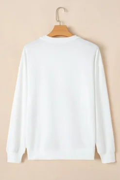 Sale Dear-Lover Chenille Bowknot Graphic Drop Shoulder Baggy Sweatshirt White