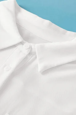 Clearance Dear-Lover Chest Pocket Buttoned Rolled Short Sleeve Shirt White
