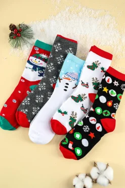 New Dear-Lover Christmas Cartoon Pattern 5 Pairs/Set Socks Set with Box White