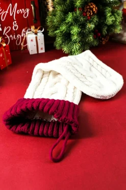 Discount Dear-Lover Christmas Color Block Hanging Stocking Home Decoration White