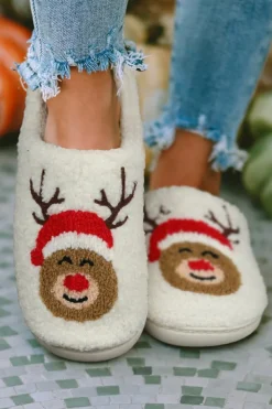 Outlet Dear-Lover Christmas Deer Home Indoor Plush Slippers White