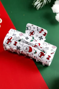 Outlet Dear-Lover Christmas Pattern Print Cut Out Hair Claw Clip White