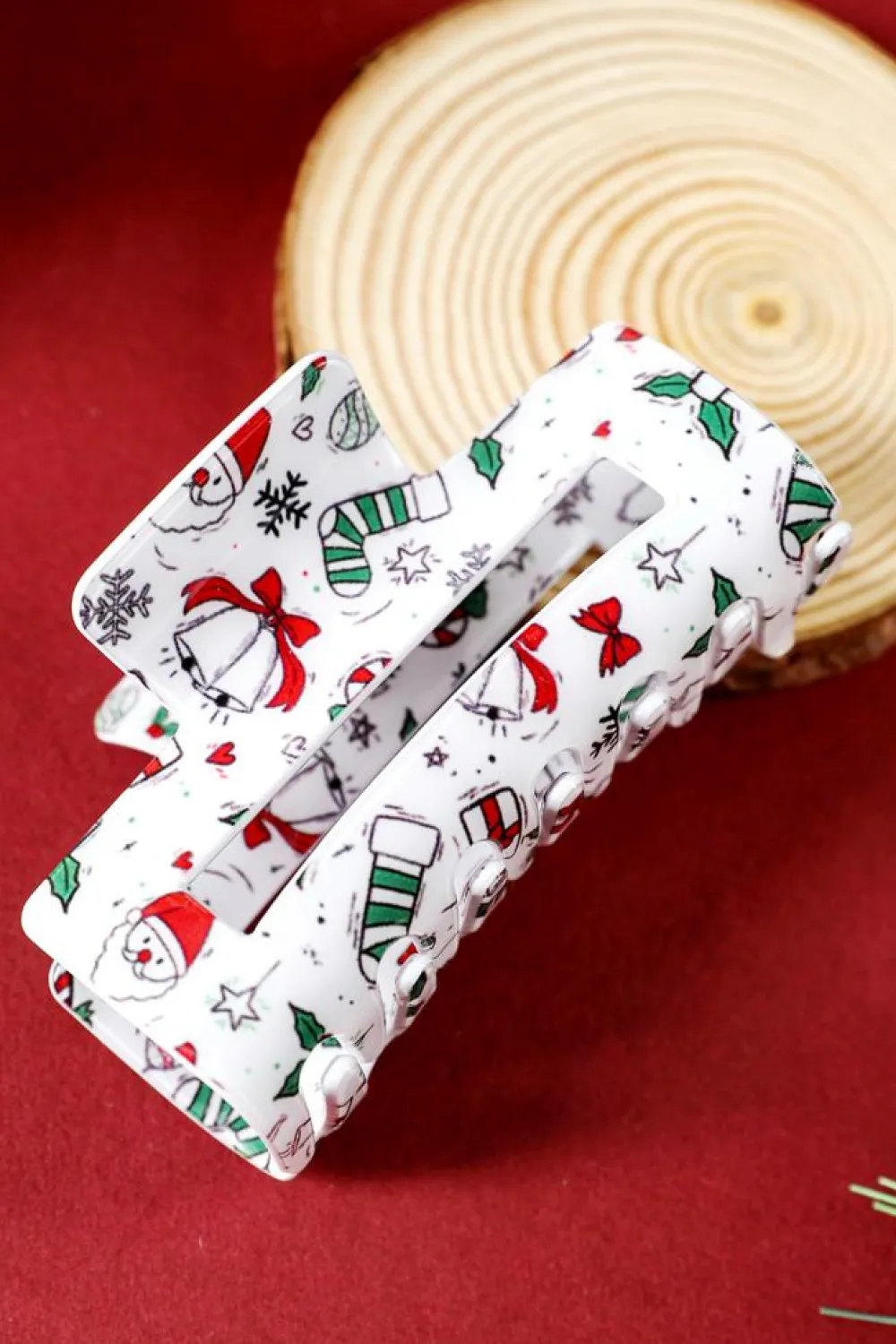 Outlet Dear-Lover Christmas Pattern Print Cut Out Hair Claw Clip White