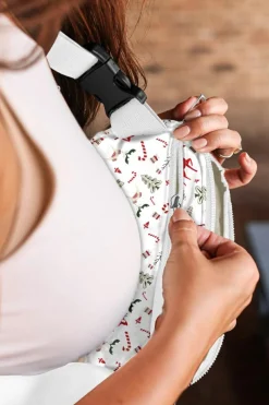 New Dear-Lover Christmas Pattern Print Buckle Wide Strap Crossbody Bag White