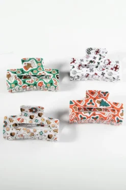 Outlet Dear-Lover Christmas Pattern Print Cut Out Hair Claw Clip White