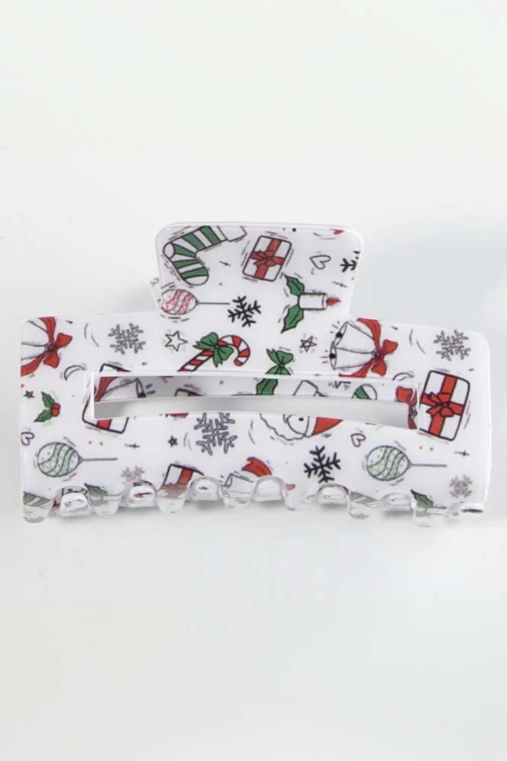 Outlet Dear-Lover Christmas Pattern Print Cut Out Hair Claw Clip White