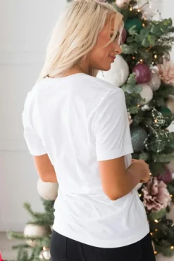 Discount Dear-Lover Christmas Pattern Slogan Print Crew Neck T Shirt White