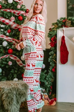 Best Dear-Lover Christmas Print Pullover and Pants Lounge Set White