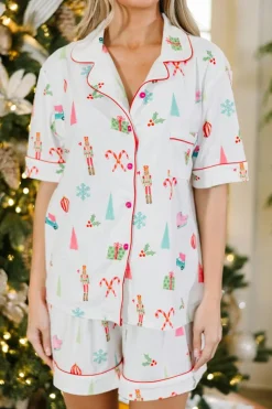 Best Dear-Lover Christmas Print Short Sleeve Shirt and Shorts Pajama Set White