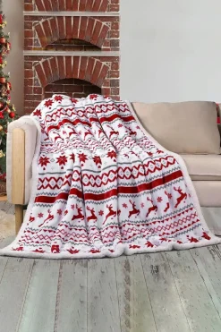 Hot Dear-Lover Christmas Reindeer Snowflake Printed Sherpa Blanket White