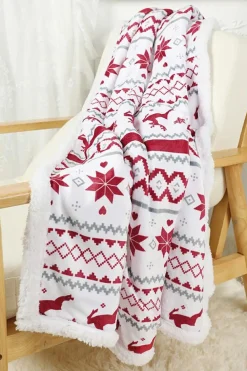 Hot Dear-Lover Christmas Reindeer Snowflake Printed Sherpa Blanket White