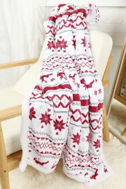 Hot Dear-Lover Christmas Reindeer Snowflake Printed Sherpa Blanket White