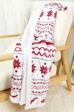 Hot Dear-Lover Christmas Reindeer Snowflake Printed Sherpa Blanket White