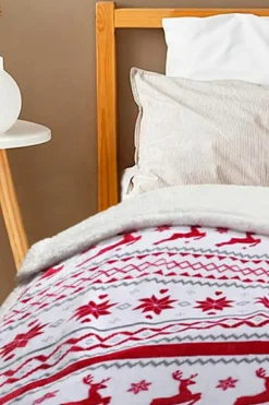 Hot Dear-Lover Christmas Reindeer Snowflake Printed Sherpa Blanket White