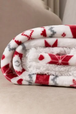 Hot Dear-Lover Christmas Reindeer Snowflake Printed Sherpa Blanket White